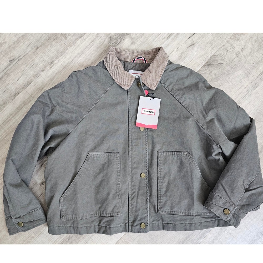 Hunter Green Quilted Lined Canvas Jacket Corduroy Collar Womens Small